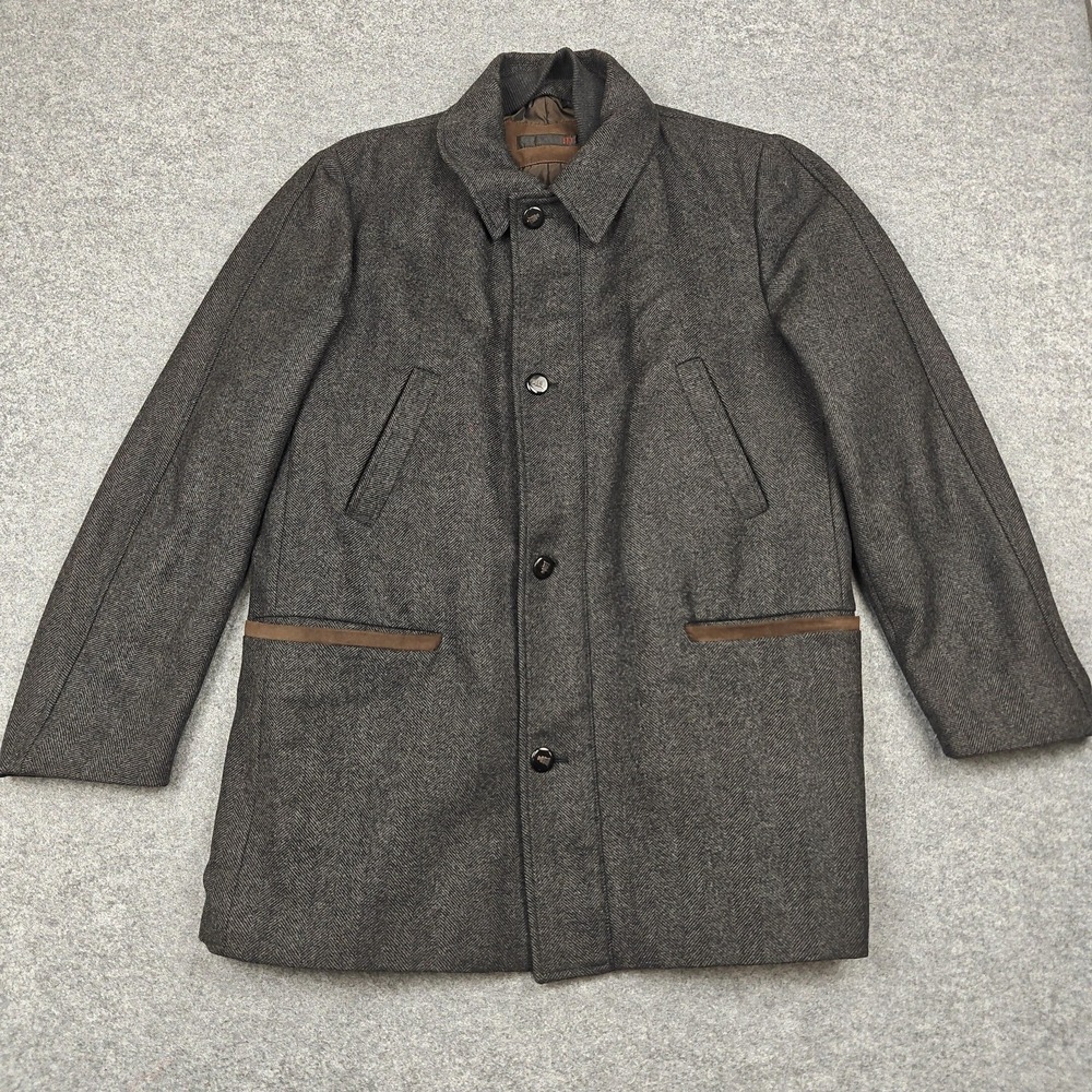 Corneliani ID Coat Mens 54R Gray Jacket Blazer Virgin Wool Herringbone Italy